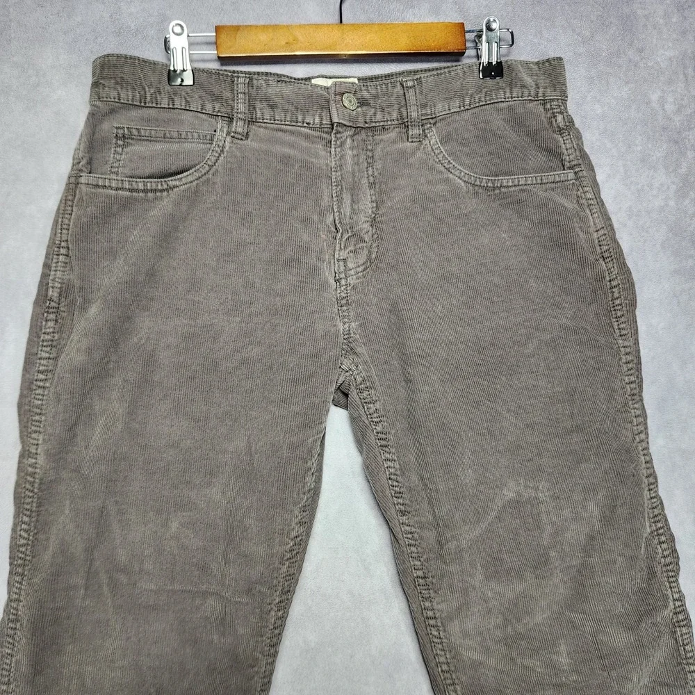 St Johns Bay Mens Gray Brown‎ Corduroy Pants 34x25 Hemmed Straight Leg Cotton